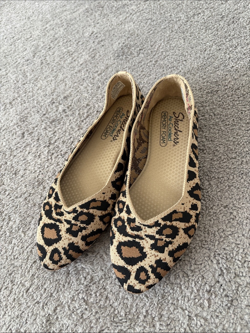 Skechers Air Cooled Brown Cheetah Ballet Flat Memory Foam Women's 8 Knit